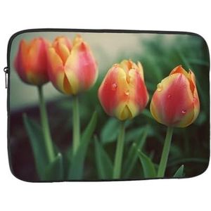 Vier tulpen laptop sleeve tas voor vrouwen, schokbestendige beschermende laptop case 10-17 inch, lichtgewicht computer cover tas, ipad case, Zwart, 17 inch