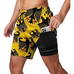 Duitsland National Emblem Zwembroek voor heren, sneldrogend, 2-in-1 strandsportshorts met compressieliner en zak