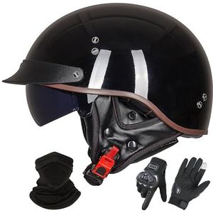 Vintage Motorhelm In Duitse Stijl, ECE 22.06 Goedgekeurd, Open Motorhelm, Retro Halve Helm met Zonneklep voor Volwassenen, Mannen en Vrouwen C-2,XXL (61-62cm)