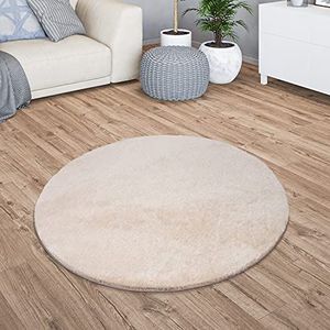 Vloerkleed Woonkamer Laagpolig Eenkleurig Modern Design Wasbaar Geel Gold, Kleur: Beige, Maat:200 cm rond