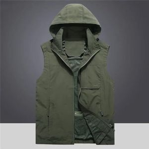 Pegsmio Outdoor Vest Voor Mannen Grote Zak Hooded Jas Streetwear Vest, Zwart, XL