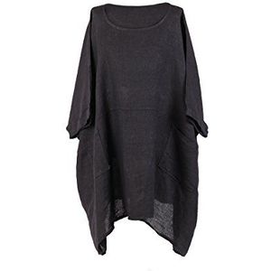 LushStyleUK Nieuwe Dames Italiaanse Plus Size Plain Linnen Tuniek Top Vrouwen Lagenlook Top Plus Size, houtskool, one size