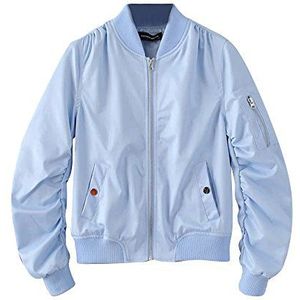 PengGeng Dames zachte ritssluiting kort motorjack bomberjack korte jas bikerjas, Dames Kleding, lichtblauw, S