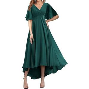 WSEYU Korte Mouw Moeder Van De Bruid Bruidegom Jurken Chiffon Kralen Formele Avond Grootmoeder Jurken Thee Lengte ZM194, Turkoois, 40