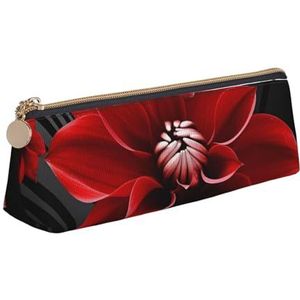 Dwrepo Lederen etui voor vrouwen mannen potlood tas met rits draagbare etui rode bloem pen tas kleine make-up tas munt zakje voor werk kantoorbenodigdheden
