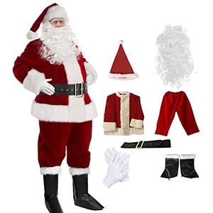 Kerstmankostuum, 7-delige set, kerstmanpak, volwassenen, kerstman, cosplay, verkleedkleding, kerstman, kerstman, heren en volwassenen, kerstmankostuum, verkleedkleding voor Kerstmis