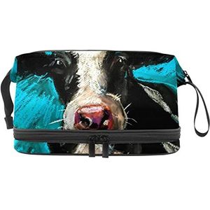 Grote capaciteit reizen cosmetische tas,Olieverf koe boerderij dier, make-up tas, waterdichte make-up tas organisator, Meerkleurig, 27x15x14 cm/10.6x5.9x5.5 in