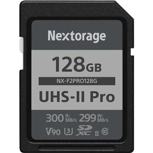 Nextorage Ultrasnelle v90 UHS-II SD-kaart PRO 128GB max schrijfsnelheid 299MB/s, max lezen 300MB/s (SDXC UHS2-geheugenkaart NX-F2PRO)