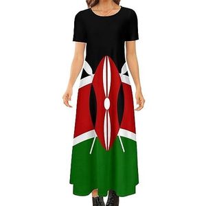 Keniaanse vlag dames zomer casual korte mouwen maxi-jurk ronde hals bedrukte lange jurken 5XL