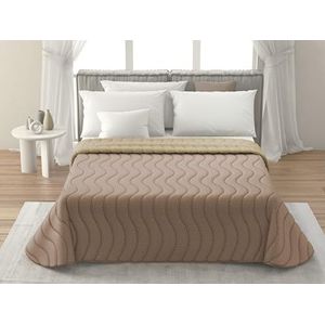 MAXIME MAISON - Sprei 215x265 Ideaal voor Tussenseizoen (100 gr/mq) 100% Extra Zachte Microvezel, Dubbelzijdig Thema Dubbele Kleuring, Made in Italy (Beige/Lichtbruin)