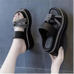 Sandalen met dikke zolen for dames 2024 zomerbovenkleding, modieuze platformsandalen met sleehak (Kleur : Black, Size : 36)