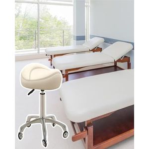 JAVPTAV Zadelstoel Massage Clinic Zadel Rollende Draaistoel, Verstelbare Hoogte Ergonomische Kantoorkruk, Nail-Tech/Haarstylist met soepel glijdende wielen (Beige)