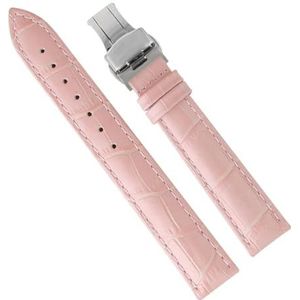 dayeer Dames lederen horlogebanden voor PP Horlogeband voor Omega Horlogeband voor Tissot Lady-armband (Color : Pink silver, Size : 18mm)