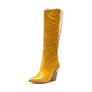 ARIASS Mode dameslaarzen, dameslaarzen, westerse slangenpatroon puntige neus dikke hak hoge laarzen, catwalk dameslaarzen (Color : Yellow, Size : 39 M EU)