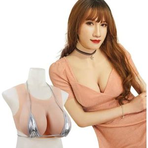 XSWL Siliconen borstplaat nepborsten nepborsten ademende ronde kraag voor crossdressers, dragqueens en transgenders,Wit,Cotton B Cup