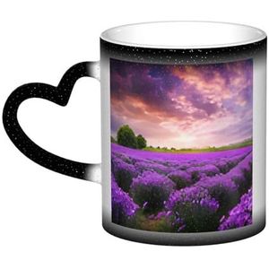 Leuke Lavender Fields koffiemok 325 ml - 3D-gedrukt patroon, warmtewisselende mok, kleur veranderende mok in de lucht, keramische koffiekopjes, grappige mokken