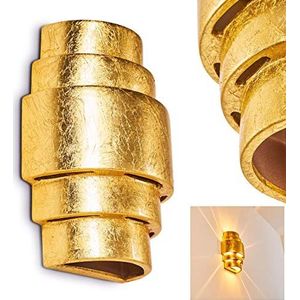 Wandlamp Handan van keramiek in goud, wandlamp met up & down effect, 1 x E27 fitting, binnenwandlamp met bladgoudeffect, zonder gloeilampen