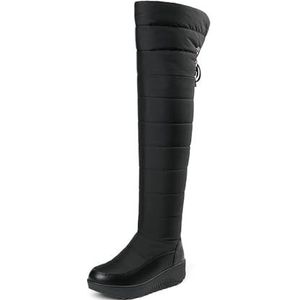 Winterschoenen Dames Over-de-knie Veterlaarzen Warme Pluche Gevoerde Snowboots Waterdichte Donsstof Laarzen Met Lange Schacht Platform Antislip Rubberen Laarzen (Color : Black, Size : 42 EU)