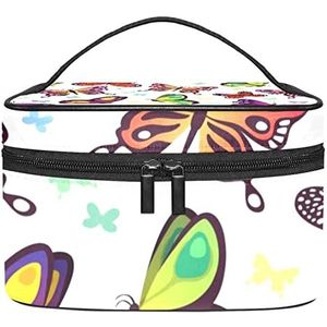 Blauwe kleurrijke make-up tas voor vrouwen meisjes cosmetische tassen met handvat reizen make-up organizer tas, Vlinders Patroon Kleurrijk, 8.9x5.9x5.4 Inches, Make-up zakje