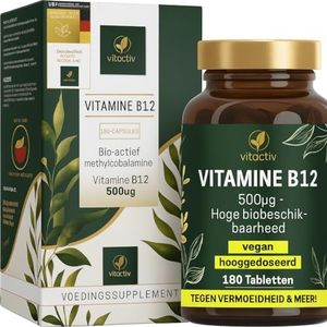 Vitamine B12 tabletten hoge dosis - 180 stuks voor 180 dagen - bioactieve methylcolabamine, vitamine B12 500 μg - hoge biologische beschikbaarheid, veganistisch, geen magnesiumstearaat,