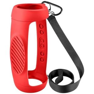Siliconen hoes voor JBL Charge 5 Bluetooth-luidspreker met schouderriem en karabijnhaak (rood)
