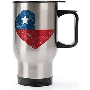 Chili Retro Hartvormige Vlag Reizen Koffiemok met Handvat & Deksel Rvs Auto Cup Dubbelwandige Koffiemokken