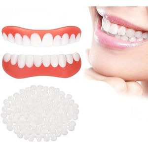 Wttfc 1 paar siliconen kunstgebitsset, instant facings, klikgebitten boven en onder, nepgebitten facings, clip-in facings voor het bedekken van imperfecte tanden, natuurlijke tinten