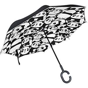 RXYY Winddicht Dubbellaags Vouwen Omgekeerde Paraplu Dier Panda's Zwart Wit Patroon Waterdicht Reverse Paraplu voor Regenbescherming Auto Reizen Outdoor Mannen Vrouwen