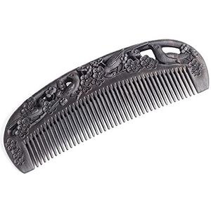 Sitronugras Ebbenhouten kam - gesneden ambachtelijke natuurlijke zwarte sandelhout haarkam voor vrouwen - geen statische fijne tandkam met geschenkdoos (vogels en bloemen)