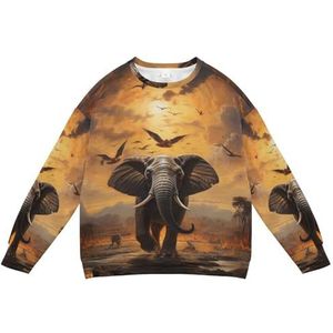 KAAVIYO Zonsondergang olifant olieverfschilderij kinderen sweatshirt zachte lange mouwen trui ronde hals tops shirts voor jongens meisjes, Patroon., M