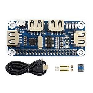 Waveshare 4 Port USB HUB Hubs HAT Compatible With USB2.0 1.1 for Raspberry Pi Zero/Zero W/4B/3B/3B+, Serial Debugging Onboard USB to UART