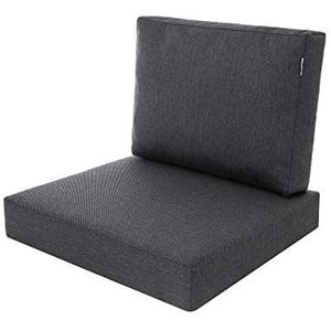 PillowPrim Kussenset voor rotan/rieten stoel, rugleuning zitkussen, outdoor zitkussen, tuinstoel, zitkussen, rotanstoel, 60 x 55 x 40 cm, zwart