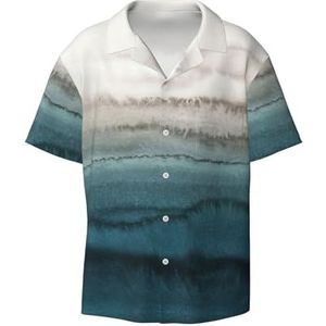 OdDdot Within The Tides Print Button Down Shirt voor heren, korte mouwen, casual overhemd voor heren, zomer, zakelijk, casual overhemd, Zwart, 3XL