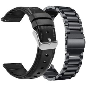 2 stuks metalen band + leren band geschikt for Huami Amazfit GTR47 42mm siliconen leren armband for Huami Amazfit Pace Stratos band 22mm 20(Black black,20-For Amazfit GTS)