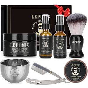 Scheerset voor mannen, scheerset sandelhout scheercrème, heren aftershave balsem, pre-scheerolie, scheerkwast en kom, scheerzeep cadeauset voor mannen, vriendjes kousvullers