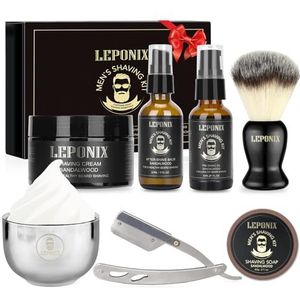 Scheerset voor mannen, scheerset sandelhout scheercrème, heren aftershave balsem, pre-scheerolie, scheerkwast en kom, scheerzeep cadeauset voor mannen, vriendjes kousvullers