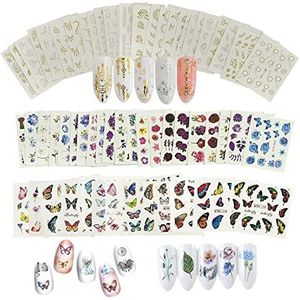 66 Vellen Water Transfer Nail Stickers Vrouwen Nail Stickers Meisjes Decals Gel Nail Art Design DIY Goud Zilver Moon Star Vlinders Bloemen