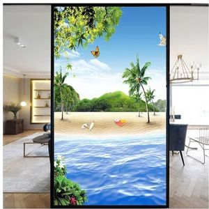 Raamfolie, glassticker, voor kinderen, kamer, strand, zee, frosted, door licht, ondoorzichtig, privacy, glassticker, raamsticker, deurfolie, 50 x 100 cm