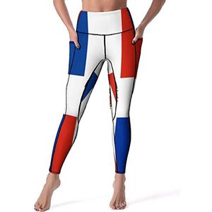 Vlag van Dominica Yogabroek voor dames, hoge taille, buikcontrole, workout, hardlopen, leggings, 2XL