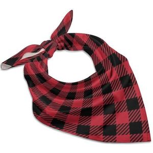 Rode houthakker buffel geruite vierkante bandana mode satijn wrap nek sjaals comfortabele hoofddoek voor vrouwen haar 45 cm x 45 cm