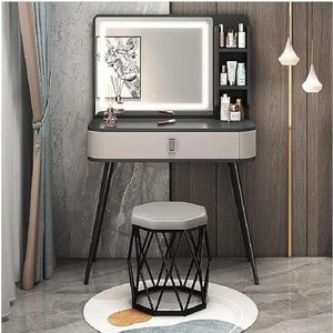 Vanity Bureau Mdf Kaptafel Set Met Flip Top Verlichte Spiegel Make-up Tafel Gedempte Kruk Thuis Nachtkastje Vanity Banken