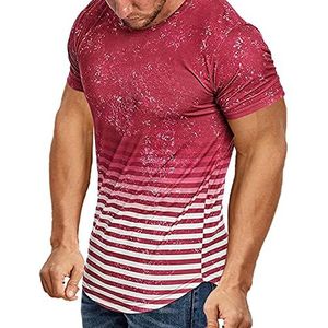 ERZU Heren sneldrogende vochtafvoerende shirts ronde hals gym sport workout korte mouw blouse T-shirts, Rood, M