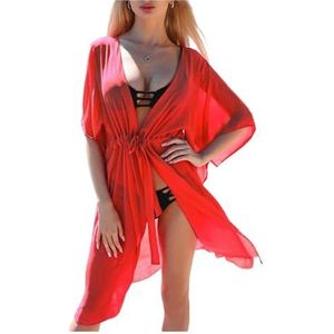 ZPFDSG Dames zomer bikini mode effen kleur bandage cover up hoge taille strandjurk cover ups voor vrouwen strandkleding (kleur: rood)
