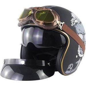 Retro MotorfietsJethelmen met Binnenzonneklep Retro Motorhelm Chopper Scooter 3/4 Jethelmen Casco Moto DOT/ECE A,XXL63-64CM
