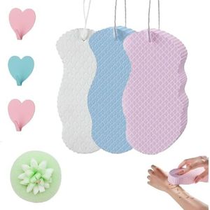 Magic Exfoliërende badspons, superzachte exfoliërende badspons, dode huidverwijderaar voor lichaam, huidvriendelijk en herbruikbaar, zachte diepe reiniging voor gezicht en lichaam (wit/blauw/roze)