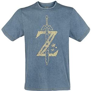 Bioworld EU Heren Nintendo Legend of Zelda Breath of The Wild Z Logo Faux Denim T-shirt, Blauw (Blauw Blauw), M
