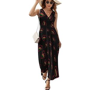 I Love Kenya Rood Hart Casual Maxi Jurk Voor Vrouwen V-hals Zomer Jurk Mouwloos Strandjurk XL