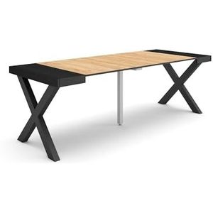 Skraut Home | Uittrekbare consoletafel | eettafel | 220 | voor 10 personen | poten van massief hout | moderne stijl | eiken en zwart