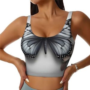 Grijs Teal Bloem Vlinder Print Casual Wear Vrouwen Sport Vest Yoga Vest Workout Vest Voor Vrouwen Lichtgewicht Trendy, Zwart, S