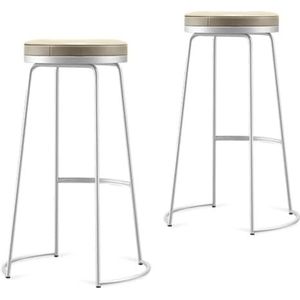 Bar Set van 2 barkrukken, witte kunstleren stoel, barkrukken met witte metalen poten, ergonomische gestoffeerde stoelen met voetsteun Krukken (Size : 55CM)